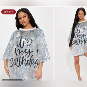 Birthday Queen Sequin Shirt Dress